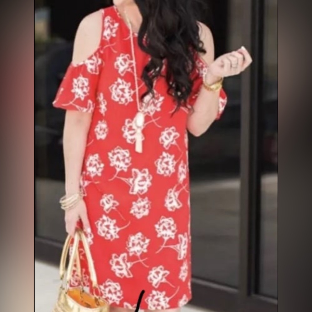 LOFT by Ann Taylor Red Floral Cold Shoulder Dress Size 8